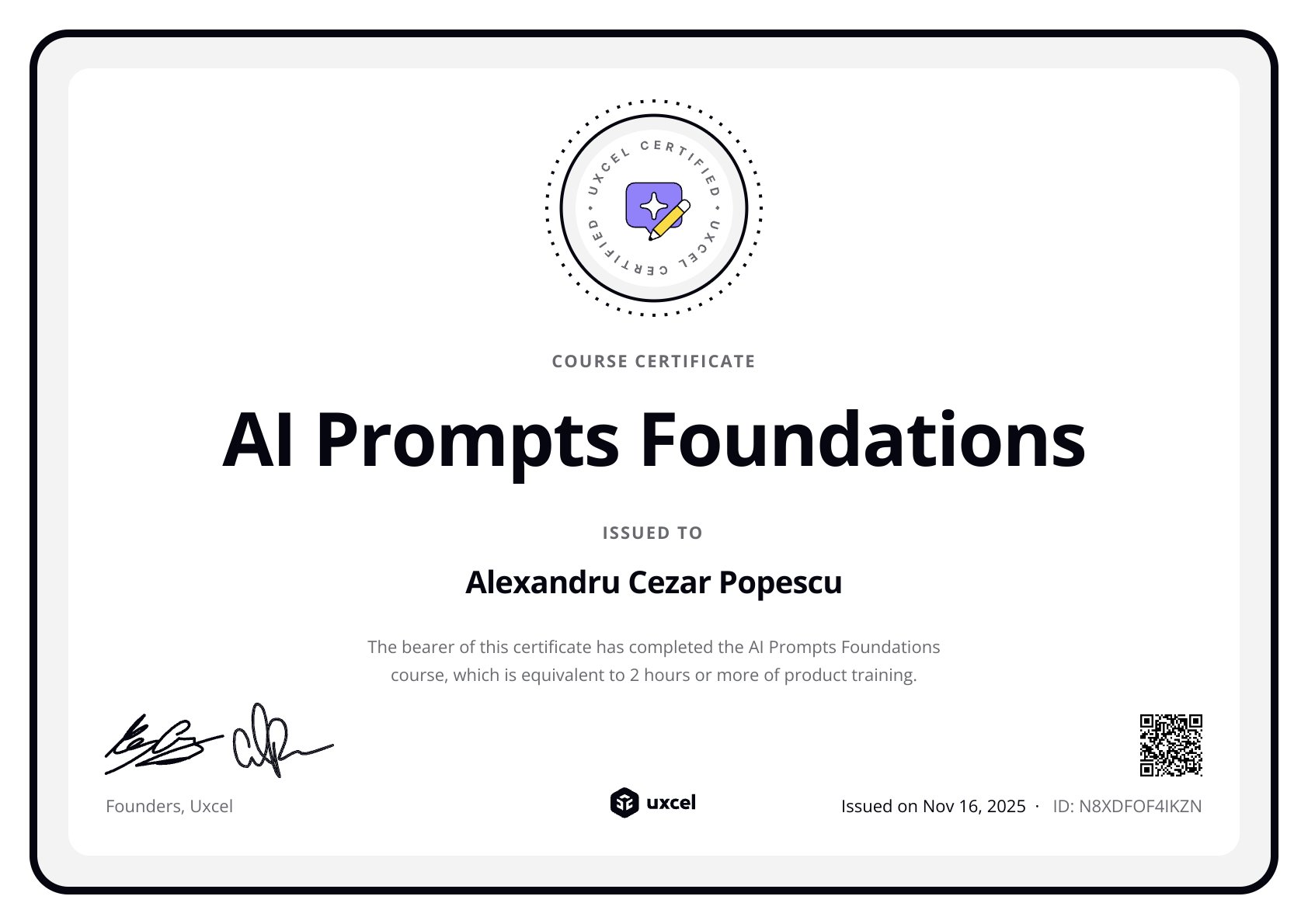 Alexandru Cezar Popescu's certificate